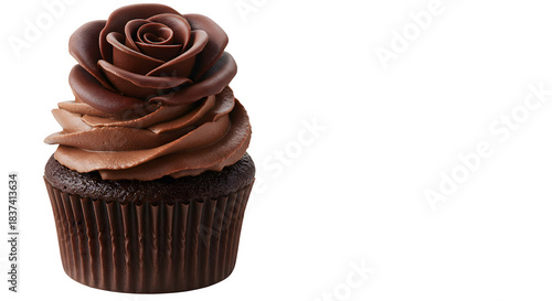Sweet cookies and Cream cupcake isolated on white background, A single chocolate cupcake with white frosting and Oreo cookies on top.