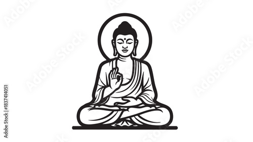 Vector illustration of a woman sitting in a yoga lotus pose silhouette, meditating with zen relaxation art
