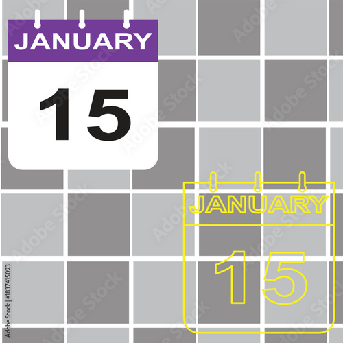January fifteenth calendar date, two styles vector graphic icon Vector