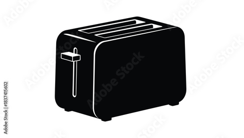 Simple black and white illustration of a classic two slice toaster appliance