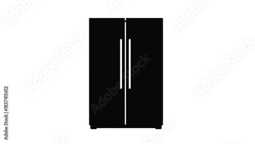 A simple black and white illustration of a modern refrigerator appliance