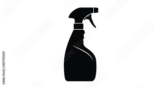 A simple black silhouette of a spray bottle isolated on a white background