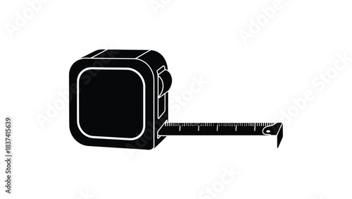 A simple black and white illustration of a retractable measuring tape tool