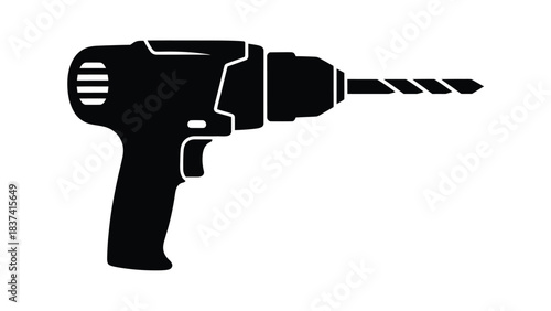 Black silhouette of a power drill a tool for making holes