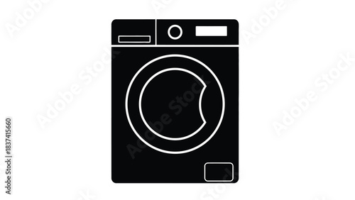 Simple black and white line drawing of a front loading washing machine
