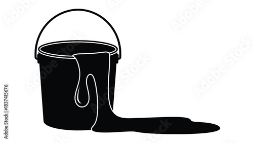 A black bucket with dripping liquid showing a spill or overflow