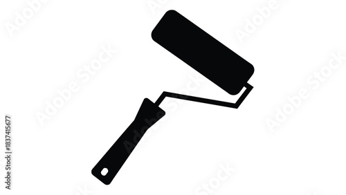 A simple black silhouette of a paint roller on a white background