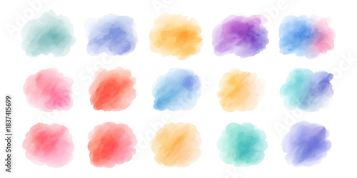 Colorful watercolor texture vector art collection with brush stroke paint splash patterns