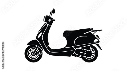 A simple black silhouette of a classic scooter side view illustration