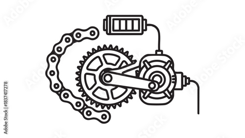 Mechanical Bicycle Gear and Chain System Illustration Showing Detailed Components and Function in Engineering Design