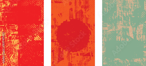 Grungy textured poster layers set. Design element for brochure, social media, posters, flyers. Overlay texture.Textured banner with Distress effect .Vector halftone dots . Screen print texture 