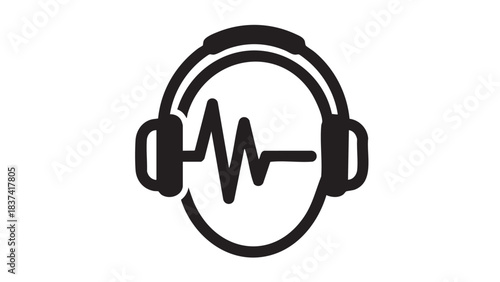 Audio Waveform Visualization, Headphones Icon, Digital Graphic, Technology Concept, Simple Vector Design, Front View