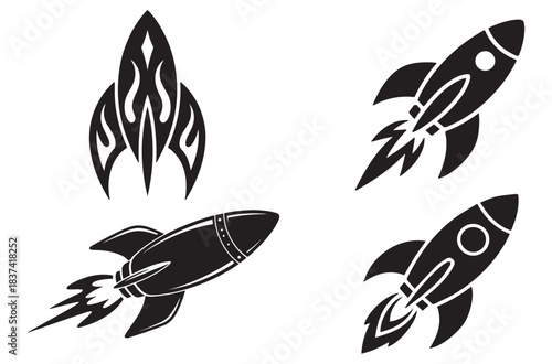 Rocket Silhouette Icon Vector, Space Launch, Startup Growth, Innovation and Aerospace Technology Concept