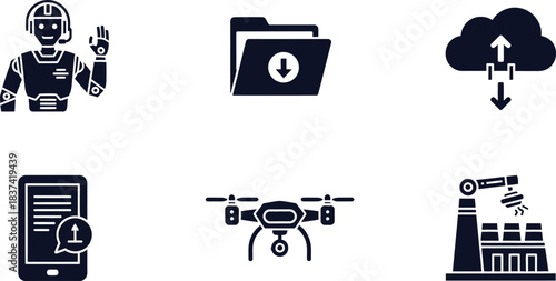 Robot folder download drone factory and mobile phone icons Keywords: robot, android, humanoid robot, assistant, customer service