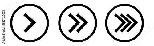 set black right arrows inside circle icon. Vector