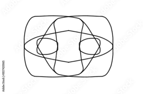 Minimalist abstract black line art creating an intriguing symmetrical eye-like pattern on clean white