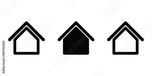 Simple Black and White House Home Residence Mortgage Symbol or Website Homepage Button Badge Sign Icon Set. Vector Image.
