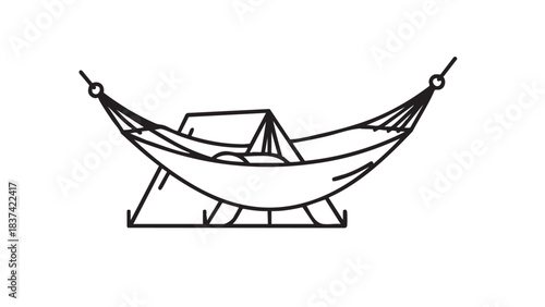 Restful Hammock Silhouette: A simple outline of a hammock and tent evokes a sense of relaxation and escape, perfect for those seeking tranquility in the outdoors.