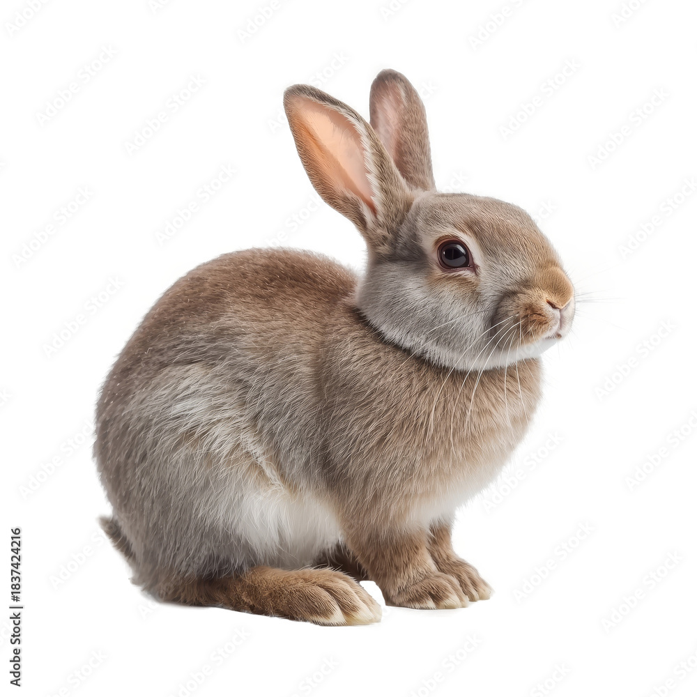 Fototapeta premium Gentle gray domestic rabbit sitting quietly in a calm indoor space
