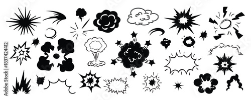 comic elements doodles isolated on white background  boom blank speech bubble   cartoon characters, doodle comic balloon, cloud  vector illustration.