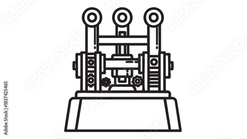 Mechanized marvel: a detailed line art illustration of a industrial machine, showcasing precision engineering and complex components.