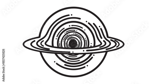 Cosmic Enigma: This image encapsulates the captivating mystery of a black hole, with concentric lines swirling around the focal point. This art piece invokes the unknown depths of space.