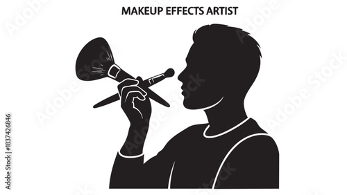 Artistry in the Silhouette: A makeup artist expertly wields brushes, transforming a canvas of skin into a work of art. The silhouette conveys creativity, precision, and the magic of makeup.