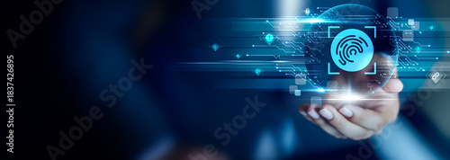 Foto Digital Forensics concept, Businessman hold Digital Forensics icon