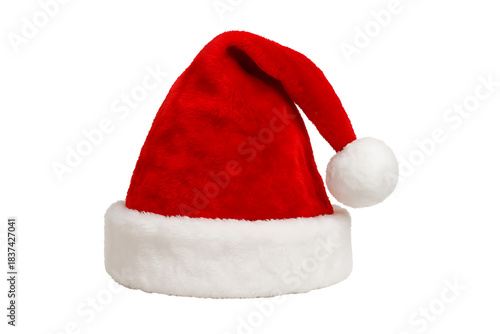 Classic Red Santa Claus Hat With White Fur Trim Isolated On Transparent Background For Christmas Design