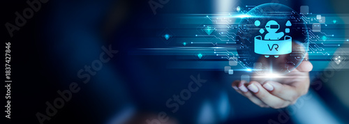 Fotografija Virtual Reality concept, Businessman hold Virtual Reality icon
