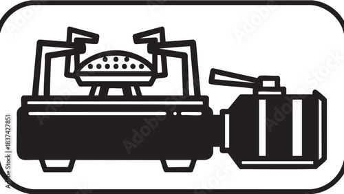 Camping Stove Icon: An illustrative icon of a compact camping stove, perfect for outdoor cooking adventures, depicting a portable gas-powered burner with its fuel tank.