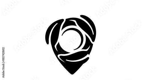 Map marker, location pin, pointer with leaves, graphic animation. Alpha channel. Transparent background motion design. 4K resolution