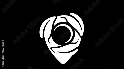 Map marker, location pin, pointer with leaves, graphic animation. Alpha channel. Transparent background motion design. 4K resolution