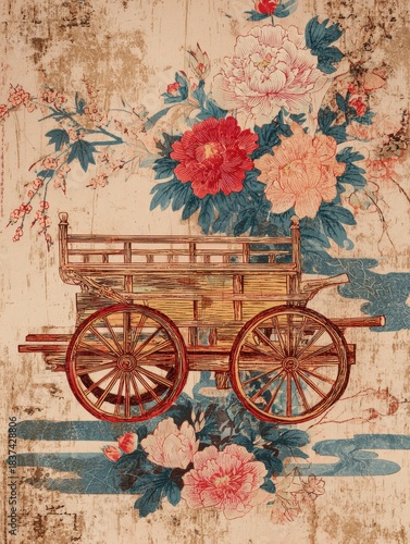 Ukiyo-e Japanese Style Paper with Old Vintage Texture - Wagon