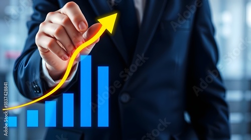 Hand Holding Pen Tracing Ascending Market Trend Line