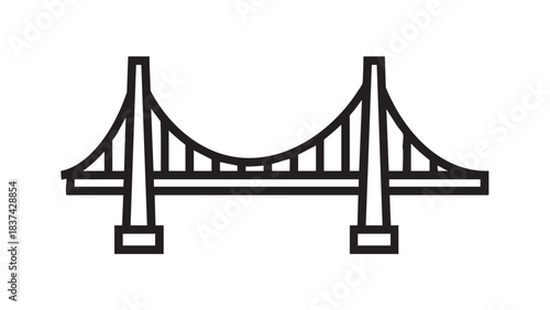Iconic Suspension Bridge: A minimalist illustration of a majestic suspension bridge. Its elegant lines and iconic design symbolize connection, progress, and architectural prowess.