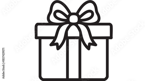 Gift Box Icon: A simple yet elegant outline of a wrapped gift box, complete with a beautifully tied bow, perfect for conveying the message of giving and celebration.