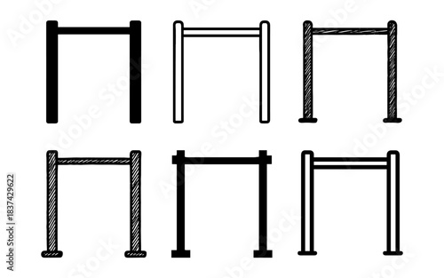 Set of six outline and silhouette horizontal bars for fitness and exercise