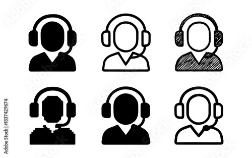 Collection of call center icons in simple and outlined styles