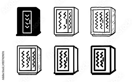 Diverse hand drawn file cabinets in black and white