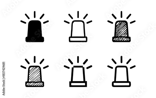 Emergency siren icons set in flat and linear styles for alerts