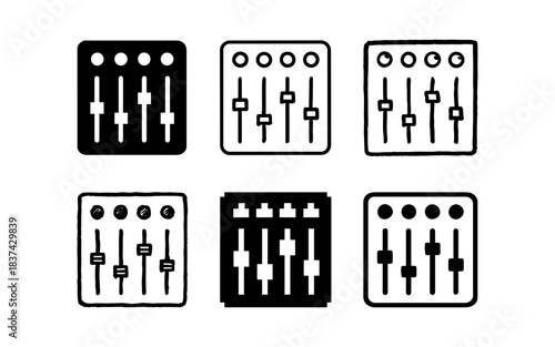 Vintage audio mixer icons: retro style control panel designs for music production