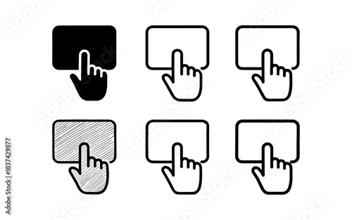 Hand icons touching screen buttons in minimalist design set