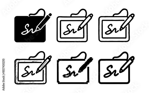 Digital signature icon set in various artistic styles