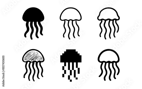Diverse jellyfish designs in various artistic styles
