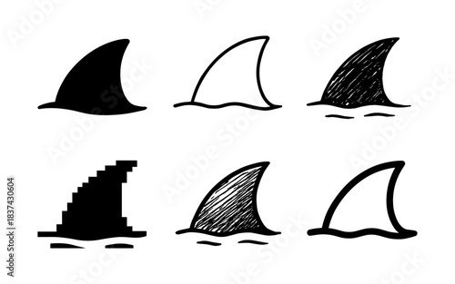 Shark fins set: minimalist and sketch styles in various artistic designs