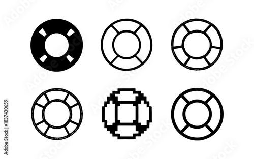 Set of lifebuoy icons in geometric and pixel art styles for water safety themes