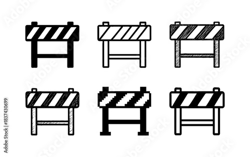 Outline icons set of construction barricades in bold and linear styles