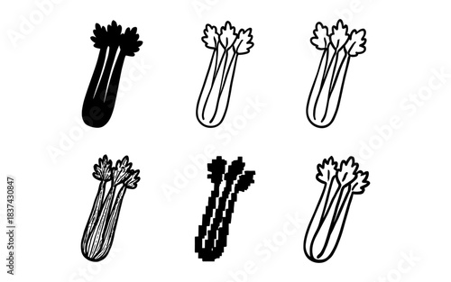 Celery icons in varied artistic styles including silhouette and pixel art