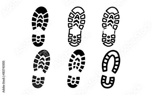 Black and white shoe prints collection in sketchy style